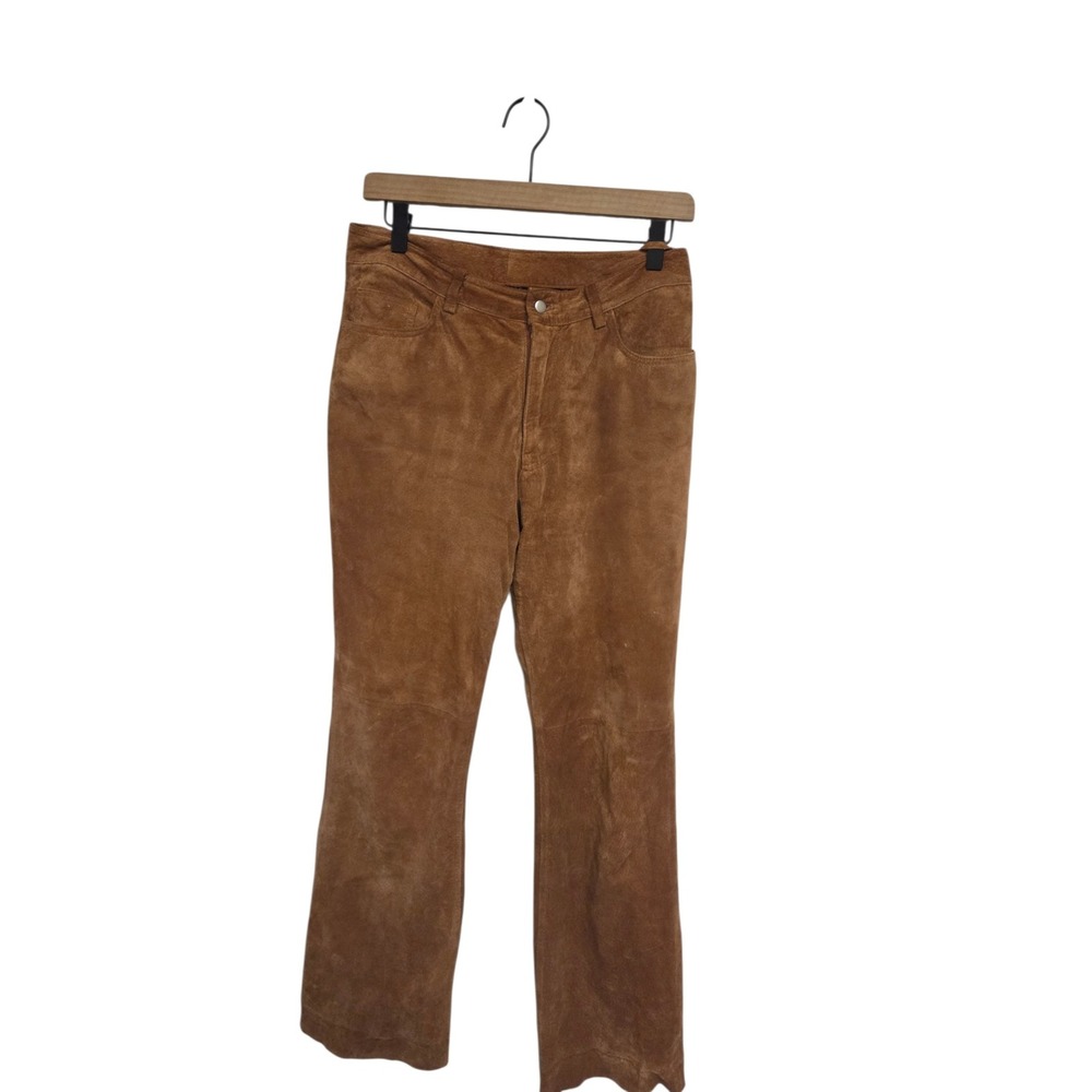 Vintage 90s Express World Brand Brown Suede Leather Pants Bootcut Women 7/8